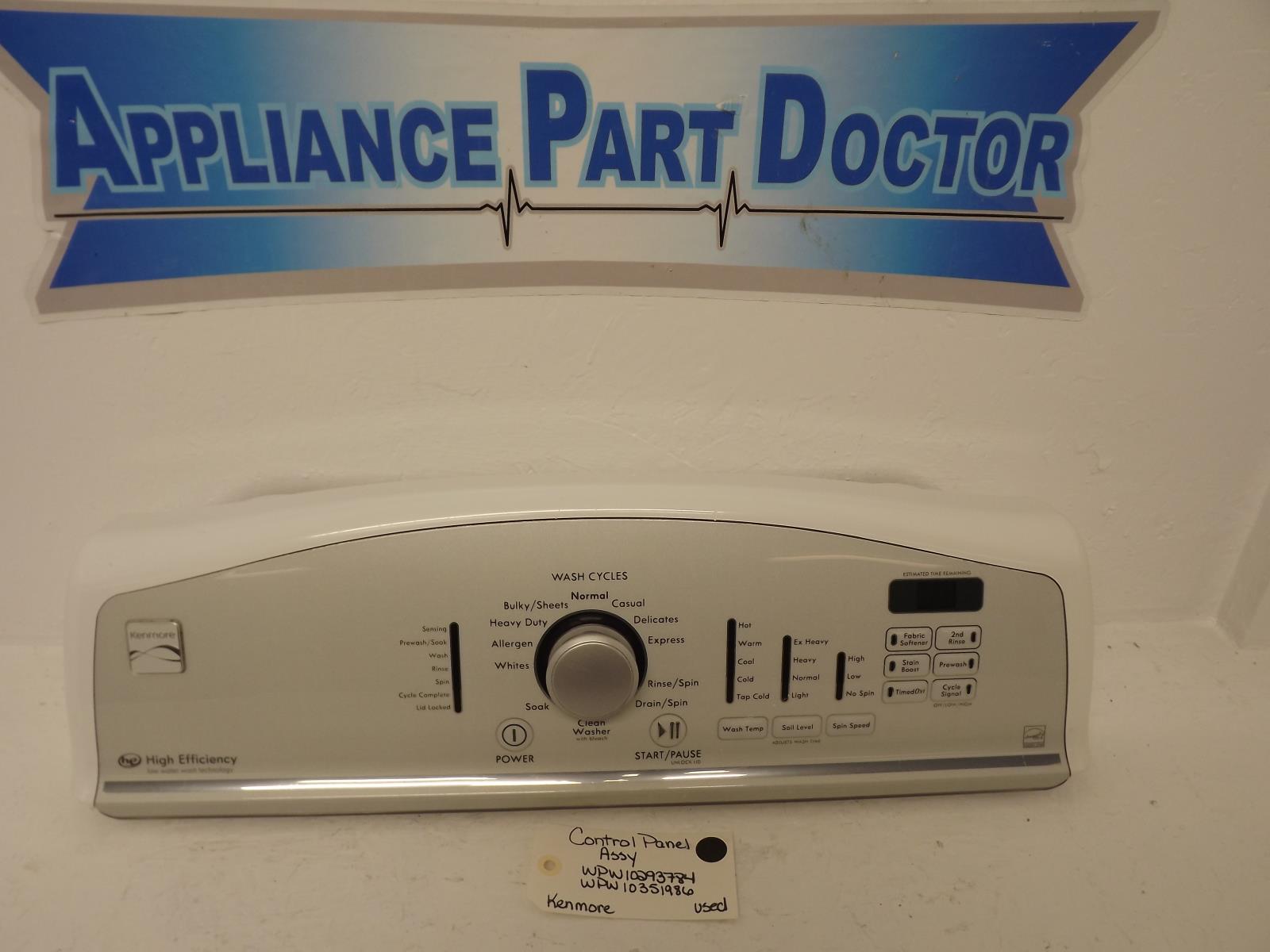 Kenmore Washer WPW10293784 WPW10351986 Control Panel Assy Used Kenmore Washer WPW10293784 WPW10351986 Control Panel Assy Used